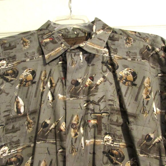 Men's NORTH RIVER OUTFITTERS Long Sleeve Shirt Fishing Reels Size L - Picture 3 of 4